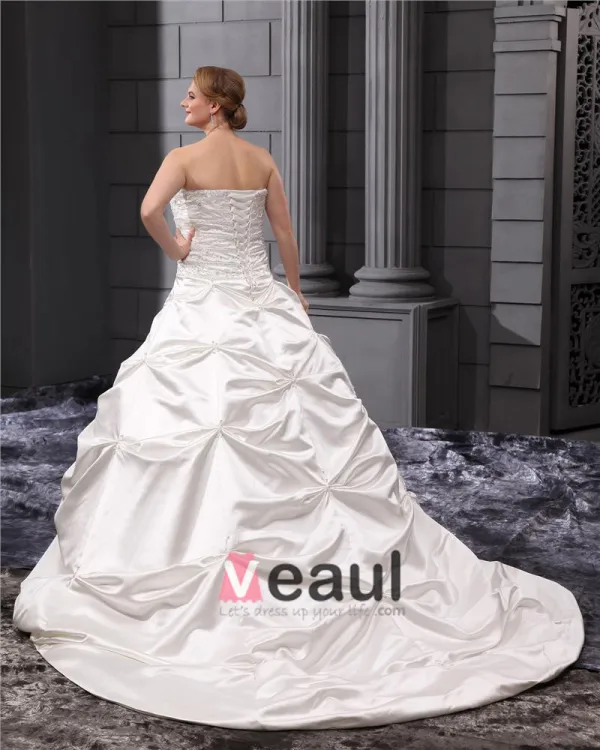 Satin Volants Perles Applique Bustier, Plus La Taille De Mariée Robes De Mariage De Robe