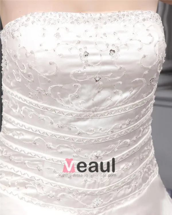 Satin Volants Perles Applique Bustier, Plus La Taille De Mariée Robes De Mariage De Robe
