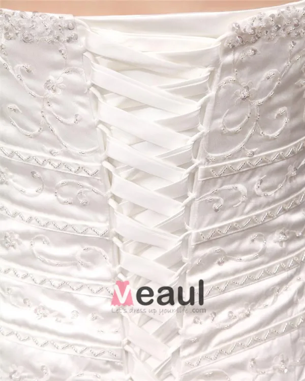 Satin Volants Perles Applique Bustier, Plus La Taille De Mariée Robes De Mariage De Robe