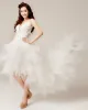 Satin Tulle Feather Sweetheart Tiered Asymmetrical Length High Low Mini Wedding Dress