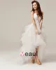 Satin Tulle Feather Sweetheart Tiered Asymmetrical Length High Low Mini Wedding Dress