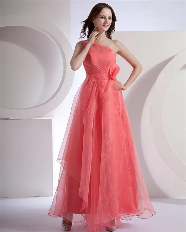 Chiffon Applikasjon Plisserte En Skulder Gulv Lengde Brudepikekjoler