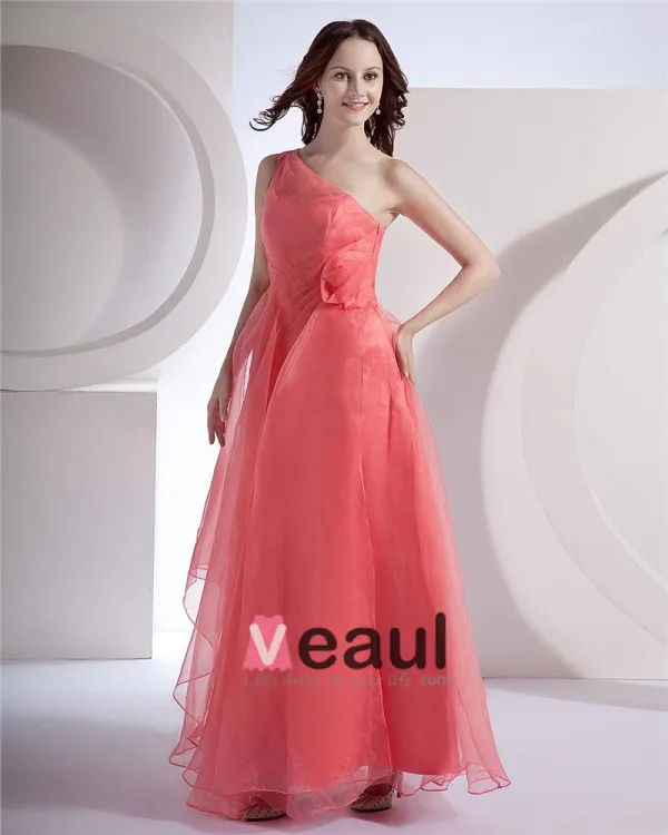 Chiffon Applique Pleated One Shoulder Floor Length Bridesmaid Dresses