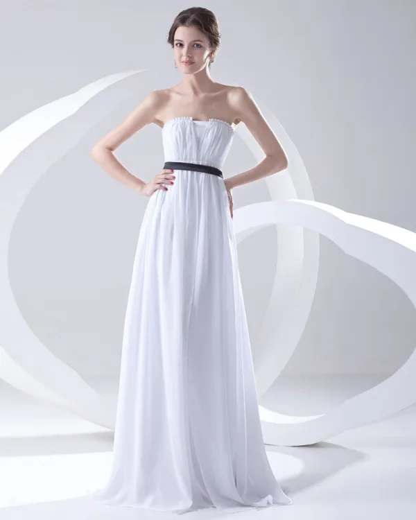 Mote Chiffon Plissert Ermelos Stroppelos Gulv Lengde Brudepikekjoler