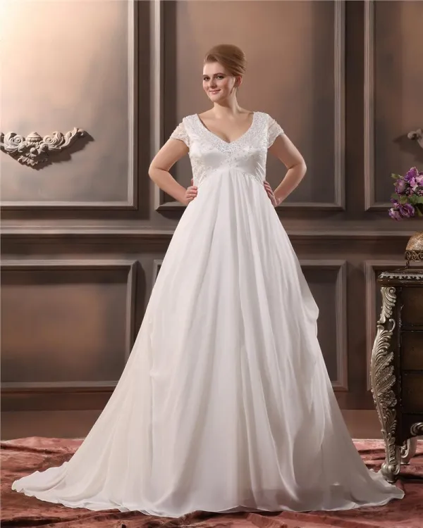 Garn Sicke V-ausschnitt Gericht Große Größen Brautkleider Hochzeitskleid