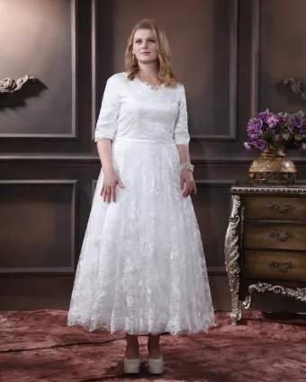 Lace V Neck Plus Size Bridal Gown Wedding Dresses