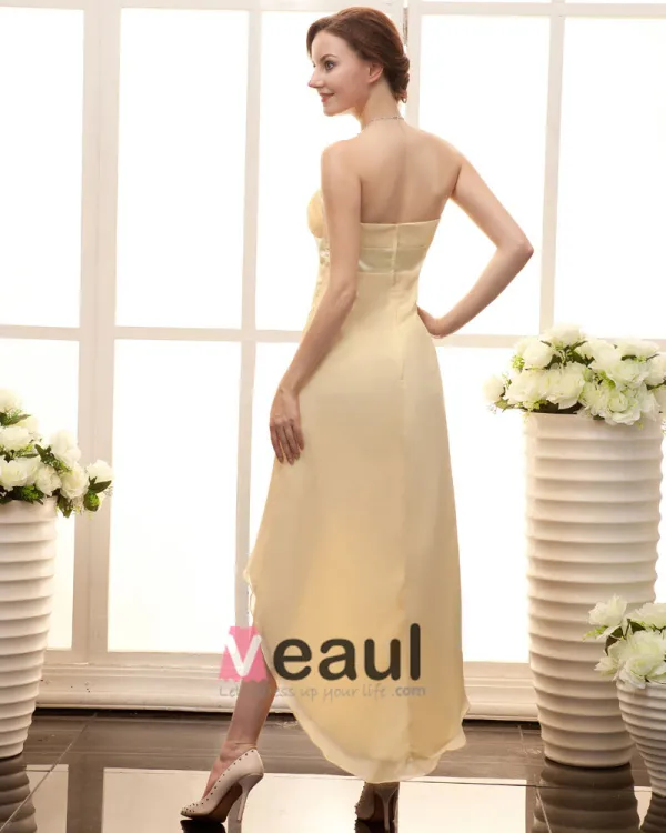Stylish Strapless Waistband Ankle Length Sateen Chiffon Bridesmaid Dress