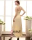 Stylish Strapless Waistband Ankle Length Sateen Chiffon Bridesmaid Dress