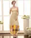 Stylish Strapless Waistband Ankle Length Sateen Chiffon Bridesmaid Dress