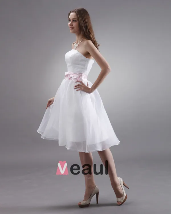 Charmante Ceinture De Satin Genou Longueur Robe De Demoiselle D'honneur Bustier