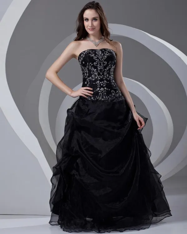 Strapless Beading Embroidery Floor Length Organza Woman Prom Dress