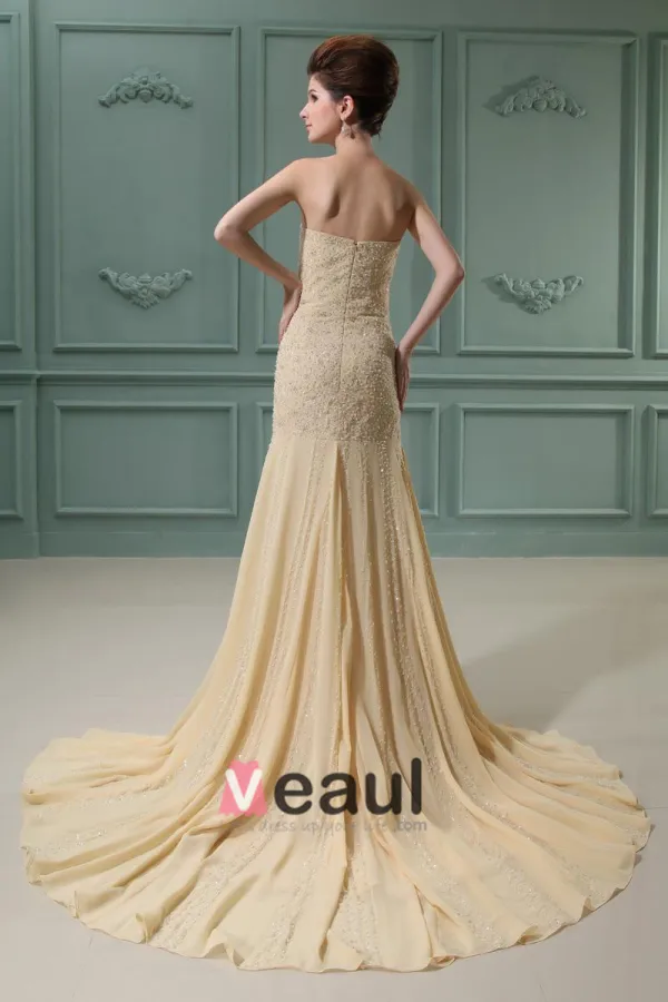 Trägerlosen Ärmellos Reißverschluss Bodenlangen Chiffon Frau Mermaid Brautkleid