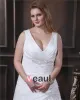 Linke Aplikacja Satyna Zamiatac Szyi V Suknia Ślubna Suknie Ślubne Dla Puszystych