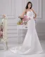 Elegant Sweetheart Beading Ruffles Floor Length Court Train Satin Sheath Wedding Dress