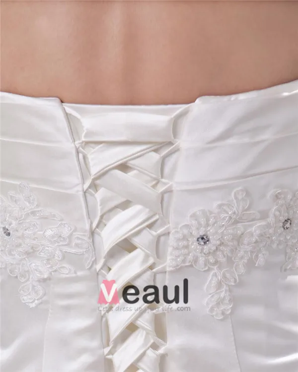 Elegant Sweetheart Beading Ruffles Floor Length Court Train Satin Sheath Wedding Dress