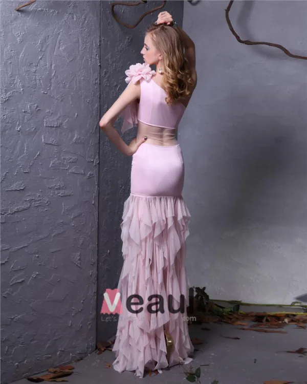 Elegant Garn Ruffle Plissert Blomst Skranende Asymmetrisk Lengde Kvinner Ballkjoler