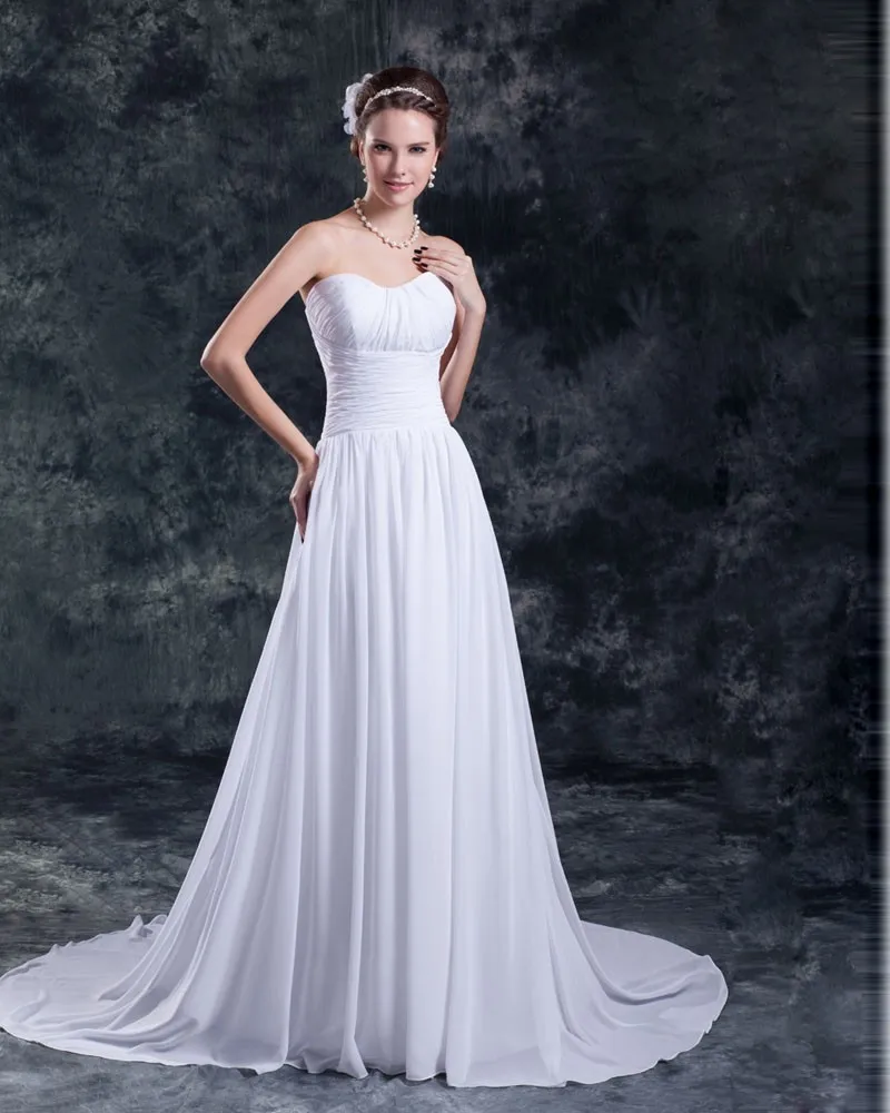 Kjaereste Plissert Gulv Lengde Chiffon Imperium Brudekjoler Bryllupskjoler