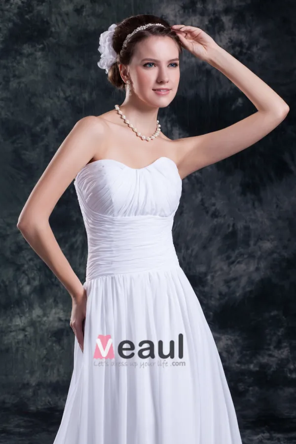Sweetheart Etage Longueur Robe De Mousseline De Mariée Empire Plisse