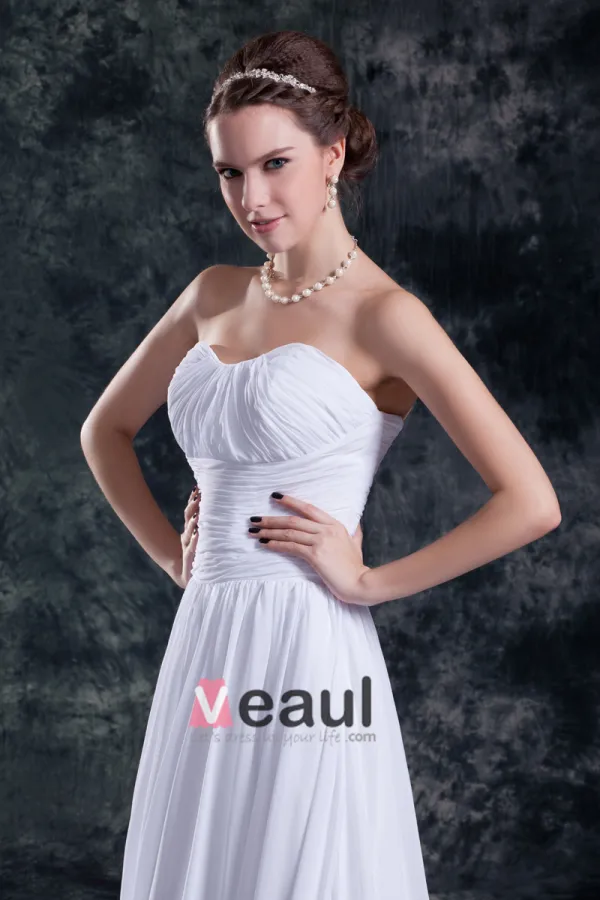 Sweetheart Etage Longueur Robe De Mousseline De Mariée Empire Plisse