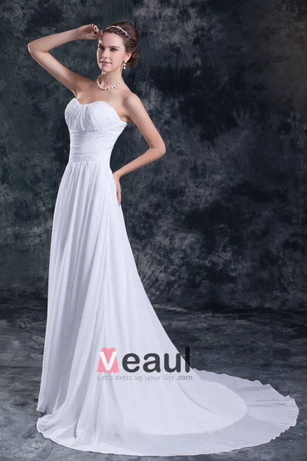Sweetheart Etage Longueur Robe De Mousseline De Mariée Empire Plisse