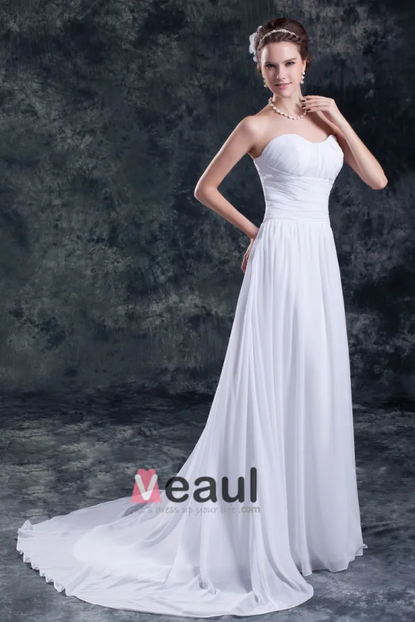 Sweetheart Etage Longueur Robe De Mousseline De Mariée Empire Plisse
