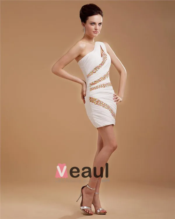 Sheath Chiffon Beading One Shoulder Mini Cocktail Dress