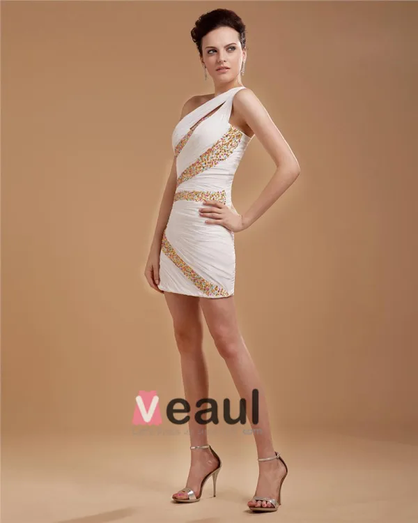 Sheath Chiffon Beading One Shoulder Mini Cocktail Dress