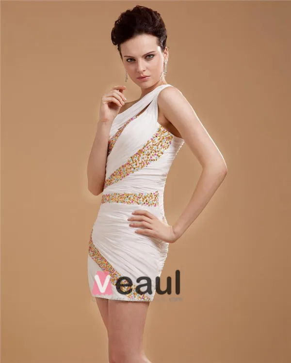 Sheath Chiffon Beading One Shoulder Mini Cocktail Dress