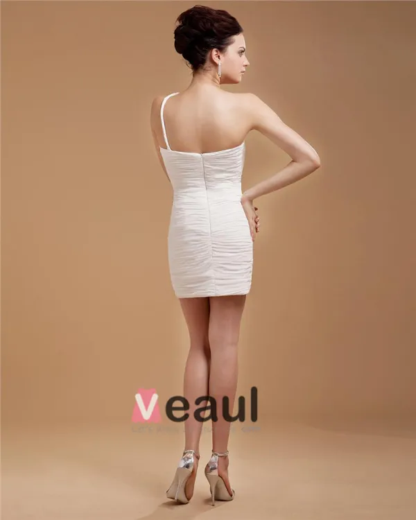 Sheath Chiffon Beading One Shoulder Mini Cocktail Dress