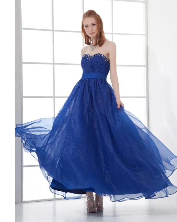 Fashion Organza Pleated Sweetheart Ankle Length Prom Dress