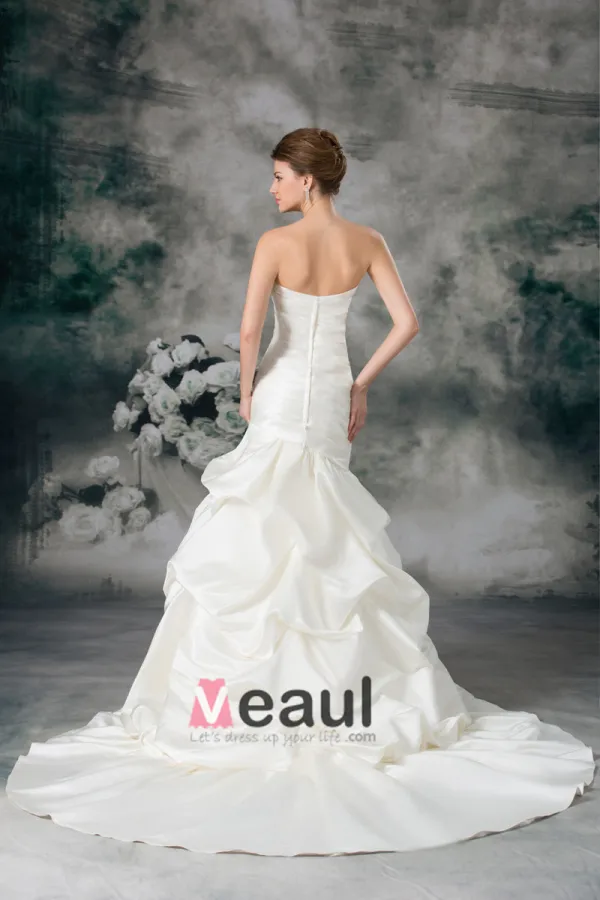 Satin A Volants Fleur De Train De Cour De Robe De Mariée Fourreau Bustier