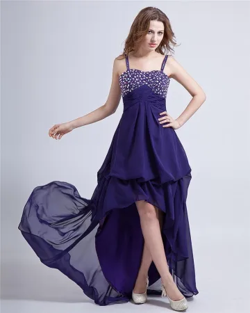 Faible Elegantes Spaghetti A Volants En Mousseline De Soie Perlee Haute Robe De Cocktail Couches