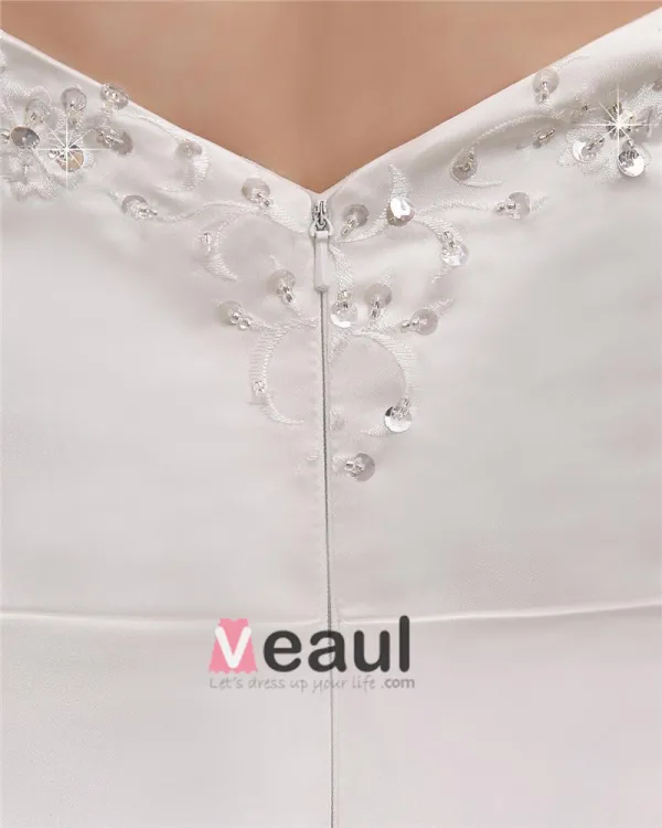 Elegant Strapless Floor Length Satin Embrpoidery Court Plus Size Bridal Wedding Dresses