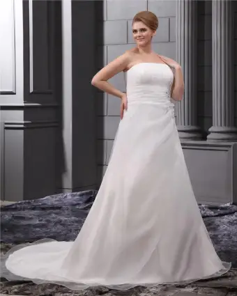 Elegant Chiffon Strapless Court A Line Bridal Plus Size Wedding Dress