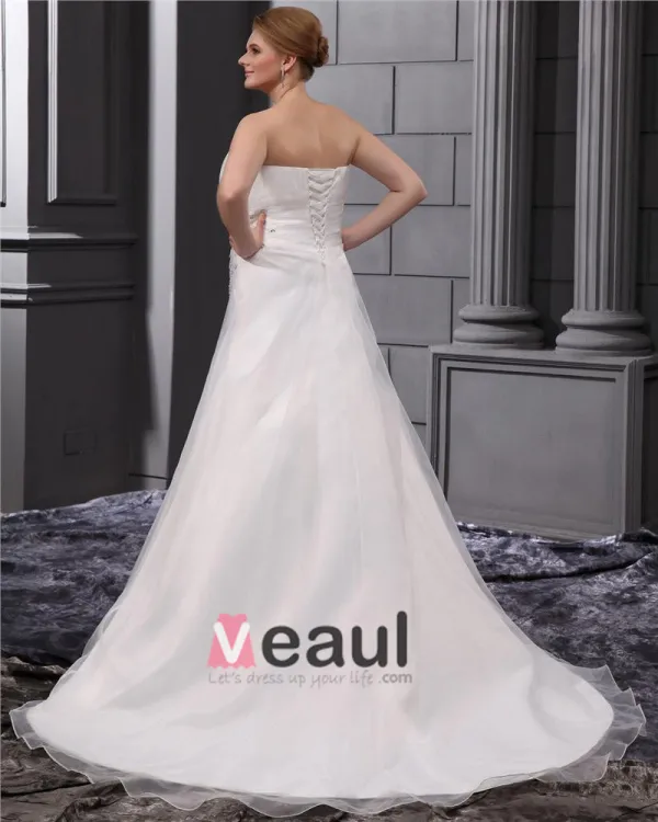 Elegant Tribunal Bretelles En Mousseline Une Ligne De Mariée Plus La Taille Robe De Mariée