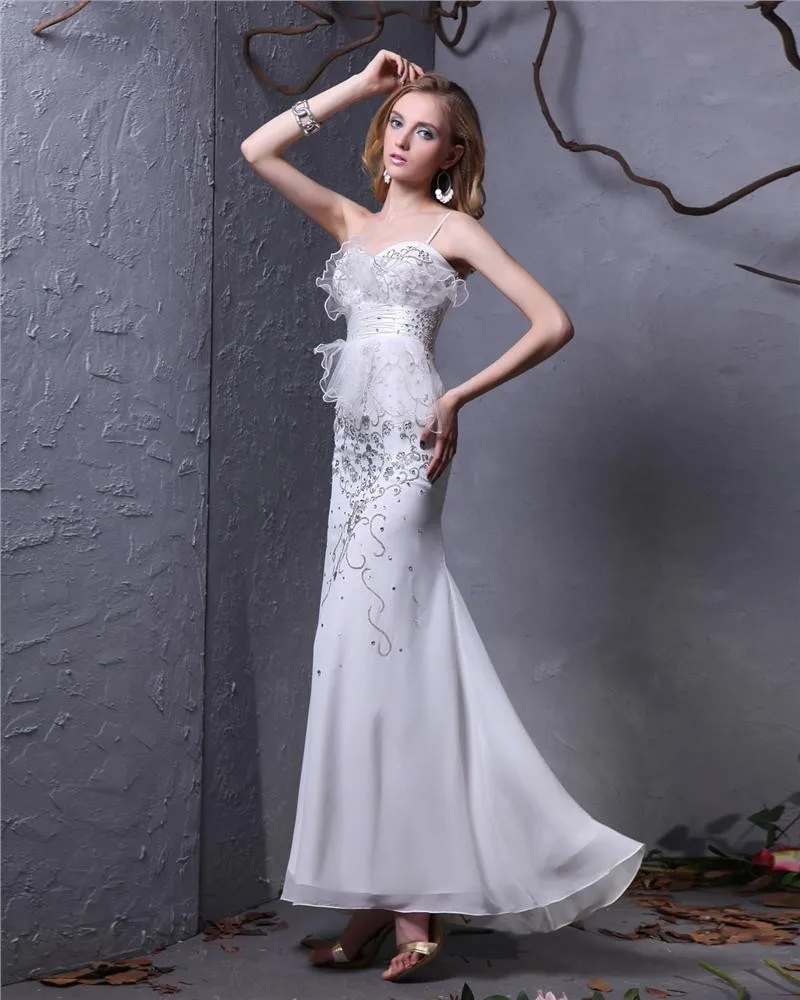 Kjaereste Beading Ankel Lengde Chiffon Skjede Brudekjoler Bryllupskjoler