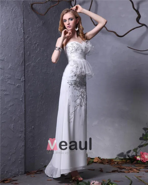 Perlant Cheville Longueur Robe De Mousseline De Mariée Fourreau