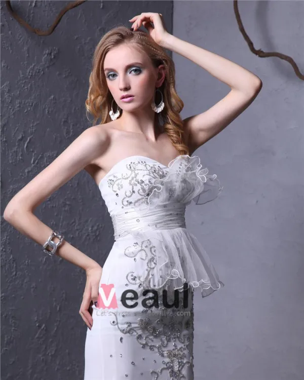 Perlant Cheville Longueur Robe De Mousseline De Mariée Fourreau