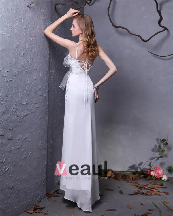 Perlant Cheville Longueur Robe De Mousseline De Mariée Fourreau