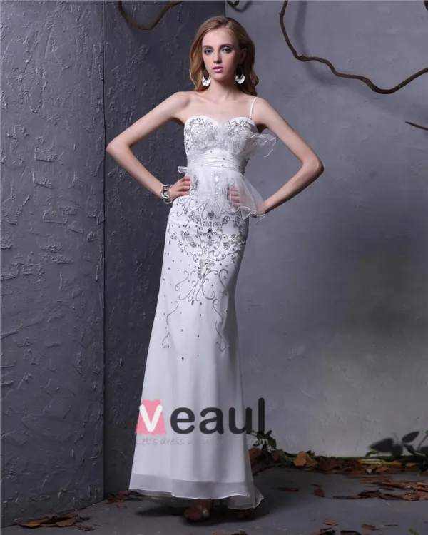 Perlant Cheville Longueur Robe De Mousseline De Mariée Fourreau