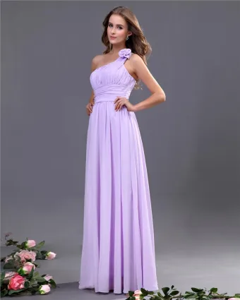 Elegant A Line One Shoulder Chiffon Floor Length Bridesmaid Dress