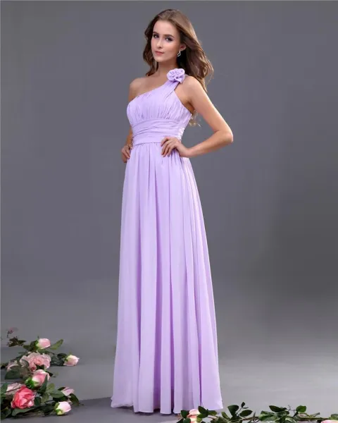 Elegant A-line One Shoulder Chiffon Floor Length Bridesmaid Dress