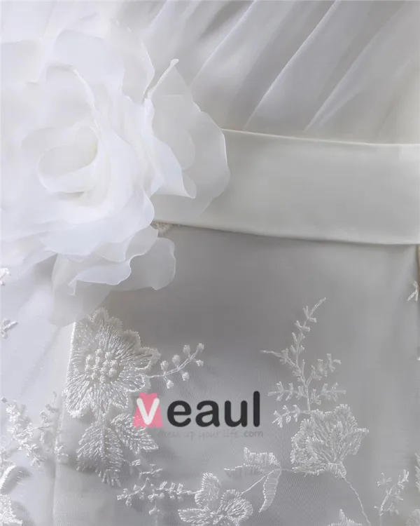 Fleur De Longueur De Plancher Bretelles Perles Dentelle Plissee Robe De Mariée Sirène
