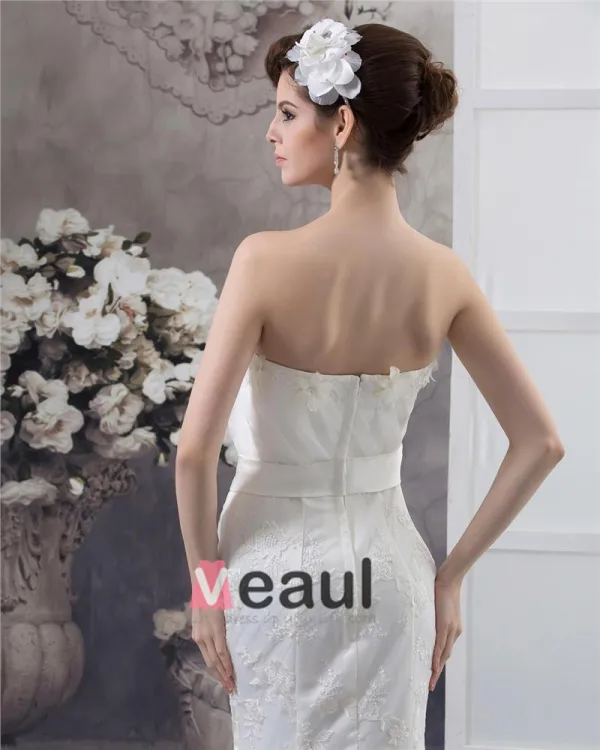 Fleur De Longueur De Plancher Bretelles Perles Dentelle Plissee Robe De Mariée Sirène