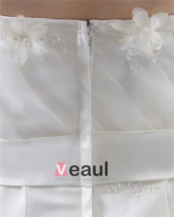Fleur De Longueur De Plancher Bretelles Perles Dentelle Plissee Robe De Mariée Sirène