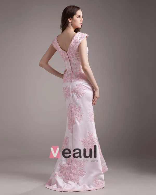 V Cou Applique Perles Etage Longueur Satin Robe De Mariée Fourreau