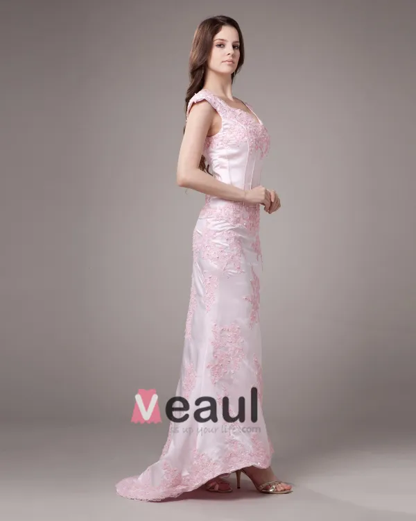 V Cou Applique Perles Etage Longueur Satin Robe De Mariée Fourreau