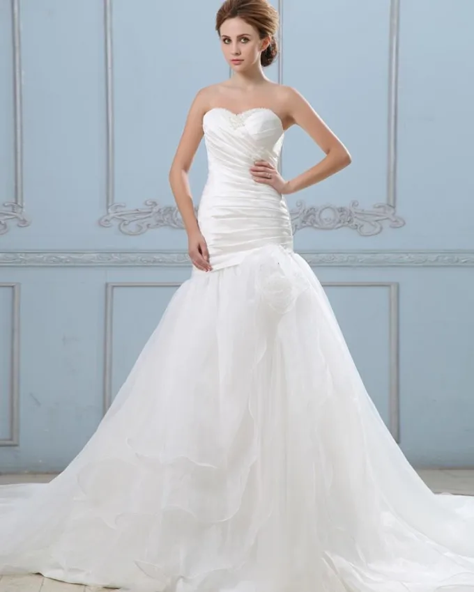 Buste Hand Blomst Kjaereste Organza Domstol Havfrue Brudekjoler Bryllupskjoler