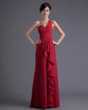 Fashion Chiffon Pleated Ruffle One Shoulder Floor Length Bridesmaid Dress