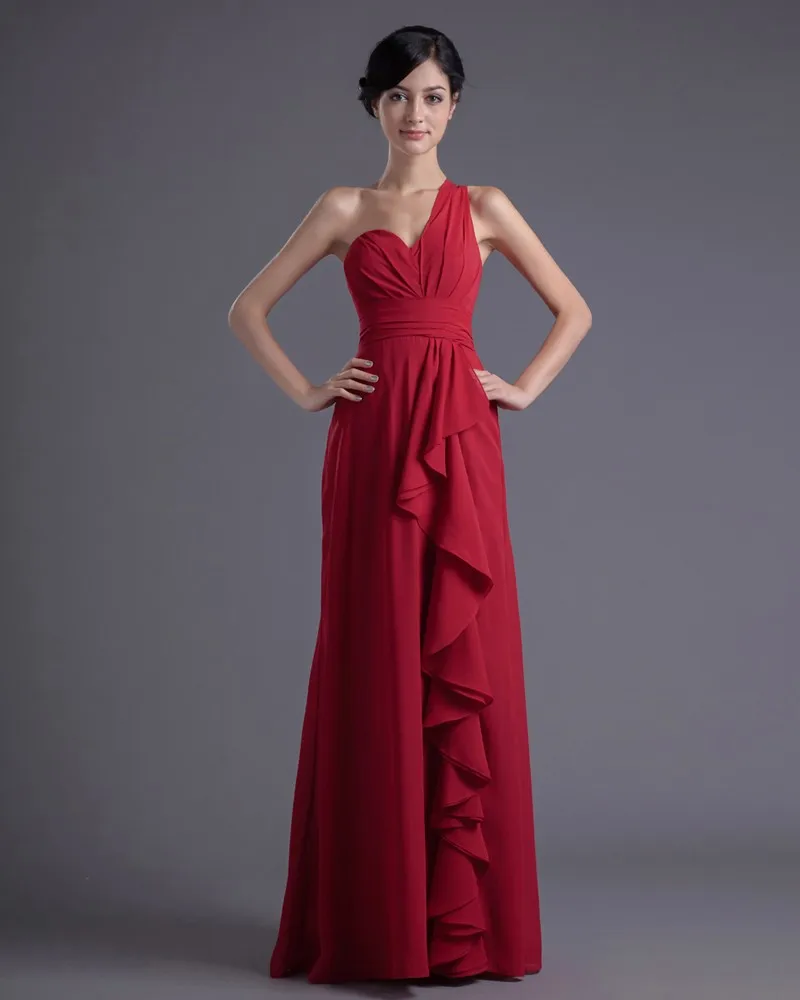 Mote Chiffon Plissert Ruffle En Skulder Gulv Lengde Brudepikekjoler